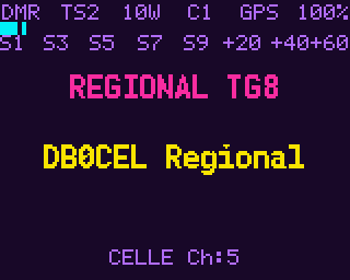 DMR channel showing the talkgroup, repeater name and the block S-meter