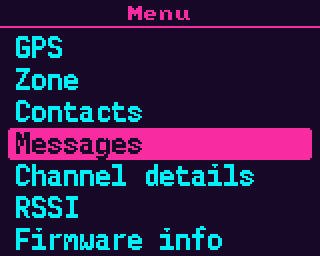 Main menu with the Messages entry highlighted