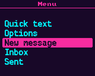 Messages menu: quick text, options, new message, inbox and sent